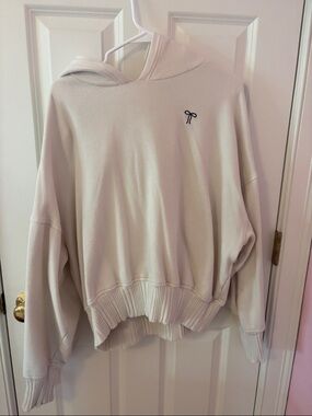 Aerie Cream Hoodie with Bow Accent